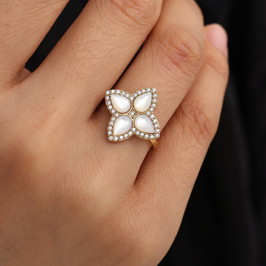 Diamond Luckly Flower Edelstahl Ring