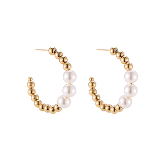 18K Vergoldete Edelstahl Ohrringe mit Perlen – Elegante Kreolen für Damen