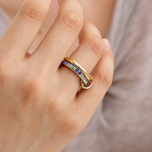 18k Edelstahlring mit Blau Farbverlauf Zirkonia Steine Wasserfest Allergikerfreundlich