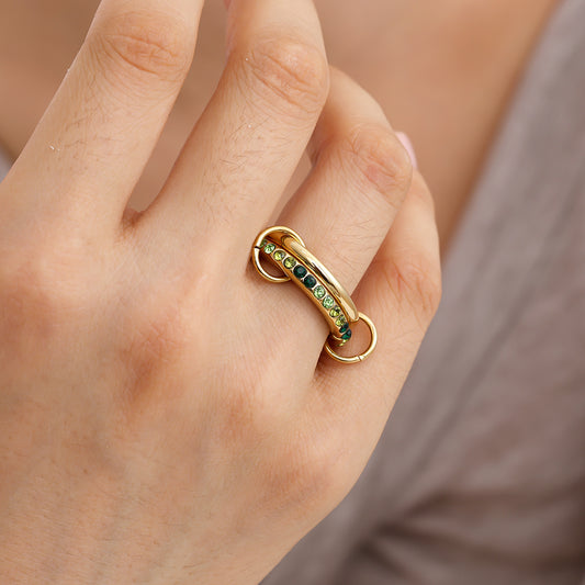 18k Edelstahlring mit Grünen Farbverlauf Zirkonia Steine Wasserfest Allergikerfreundlich