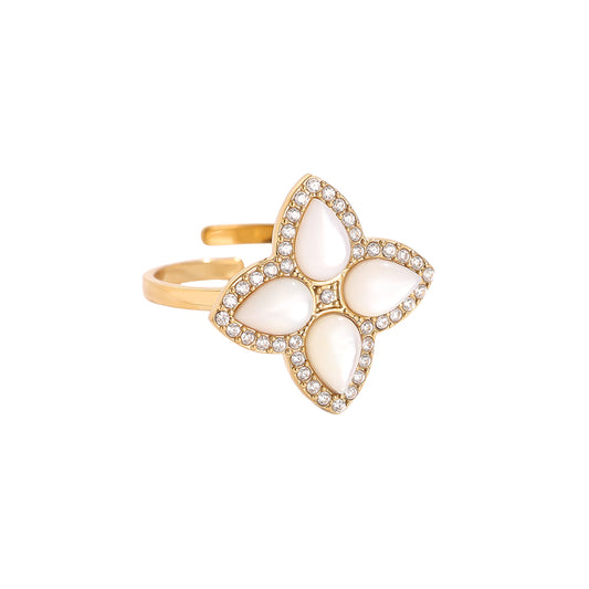 Diamond Luckly Flower Edelstahl Ring